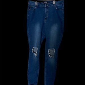 Fashion Nova Dark Blue Ripped Skinny Jeans